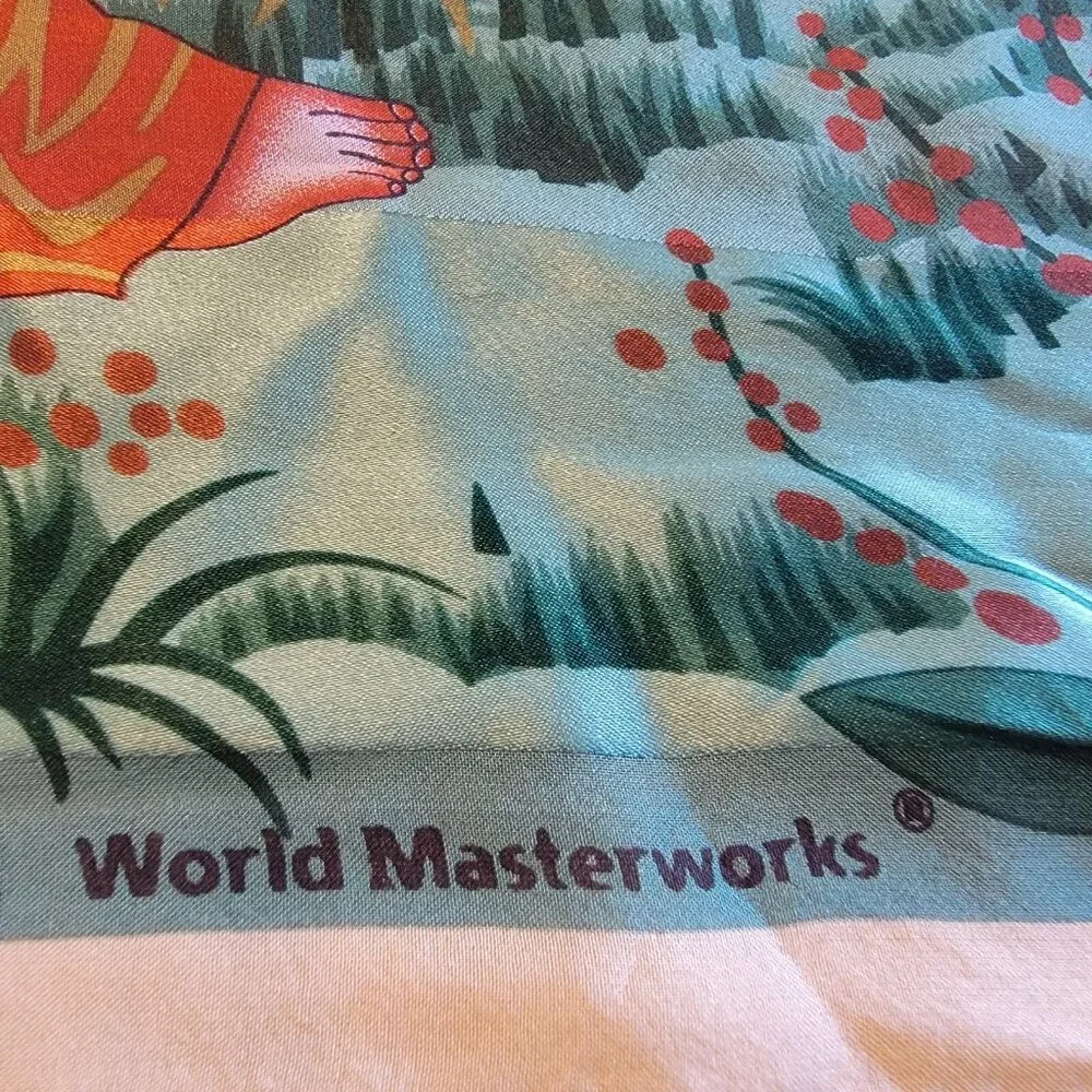 Vintage World Masterworks Scarf Silk‎ Feel Asian Inspired Colorful Pheasant Tree